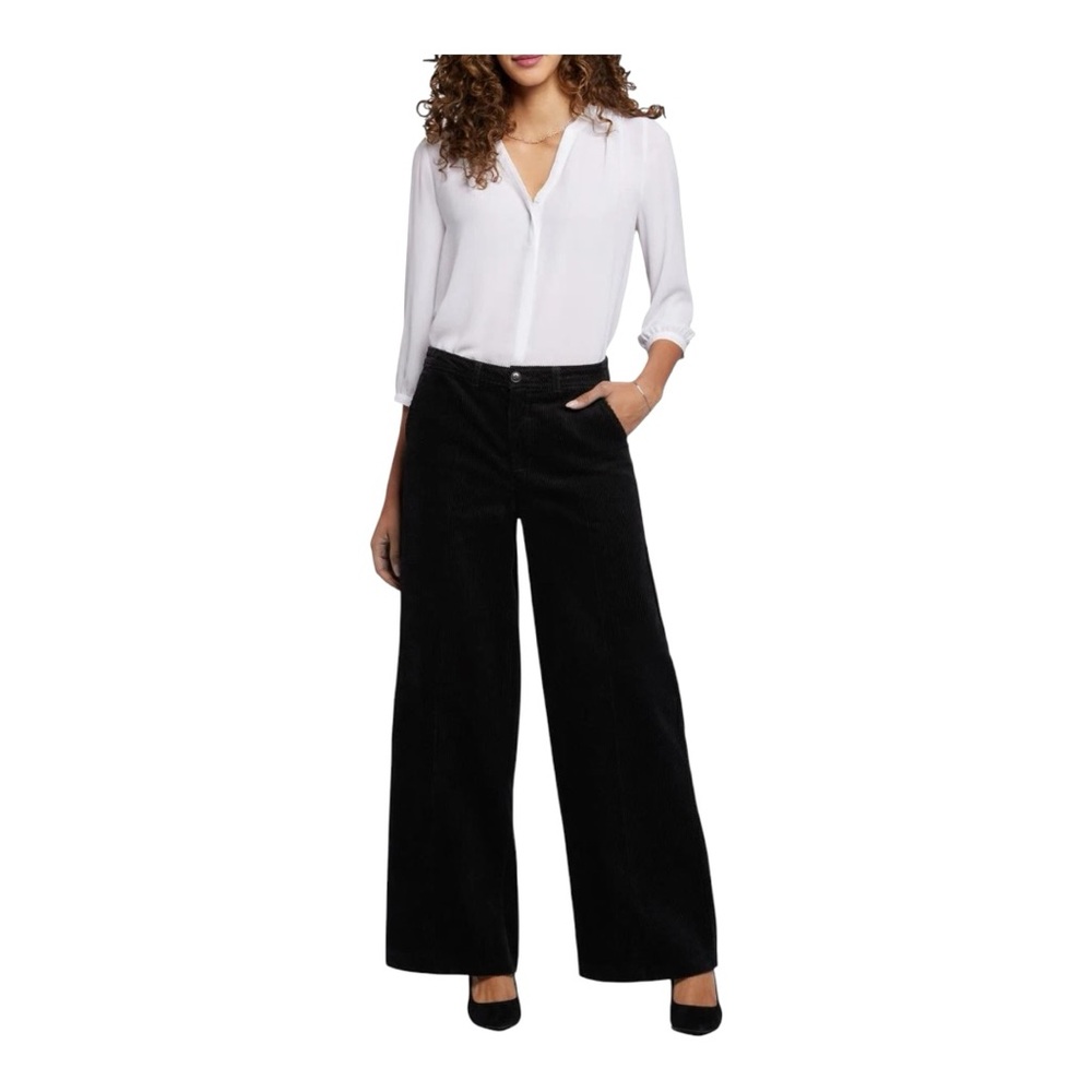NYDJ Whitney Black Ribbed Corduroy Jeans Wide Leg- size 12